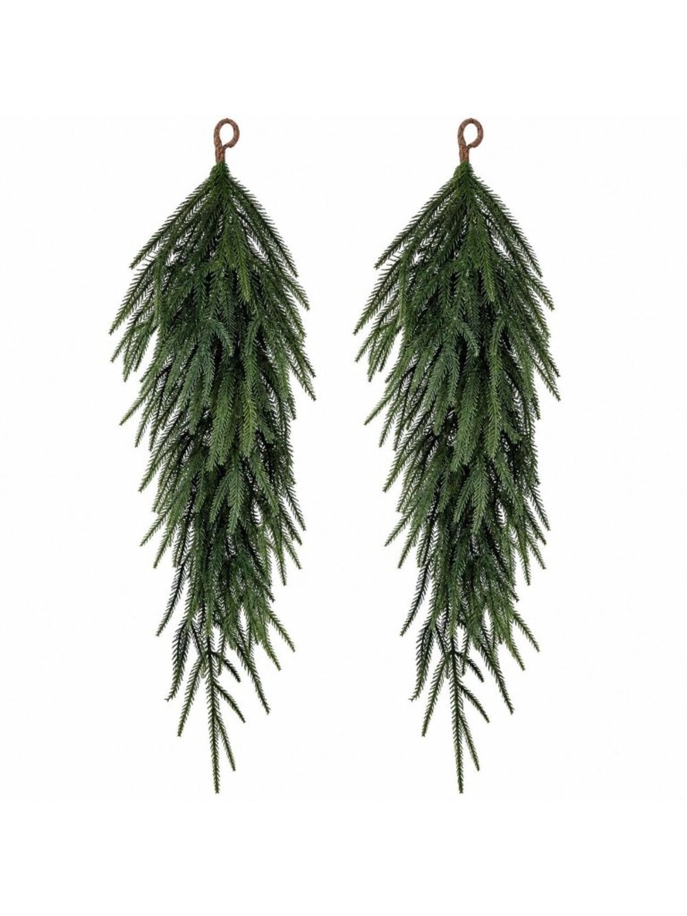 Set of 2 Norfolk Pine Swags 26 Inch Double Door Greenery Dark Green Teardrop Wre